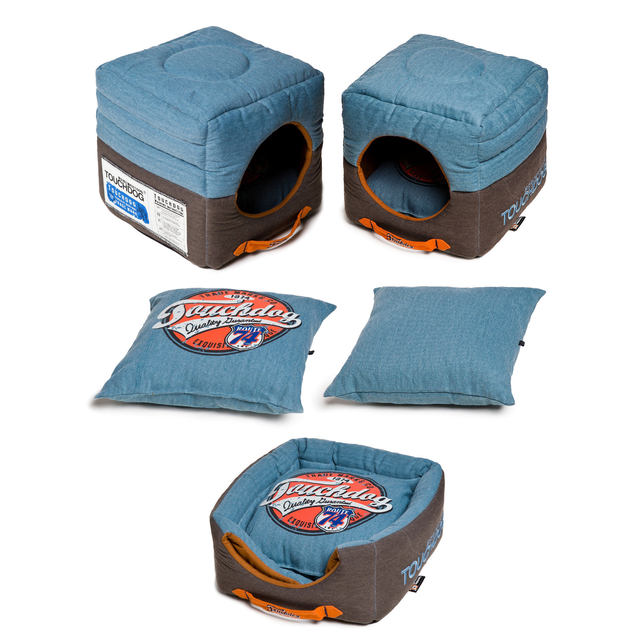 Pet Life Convertible and Reversible Vintage Printed Squared 2in1 Collapsible Dog House Bed