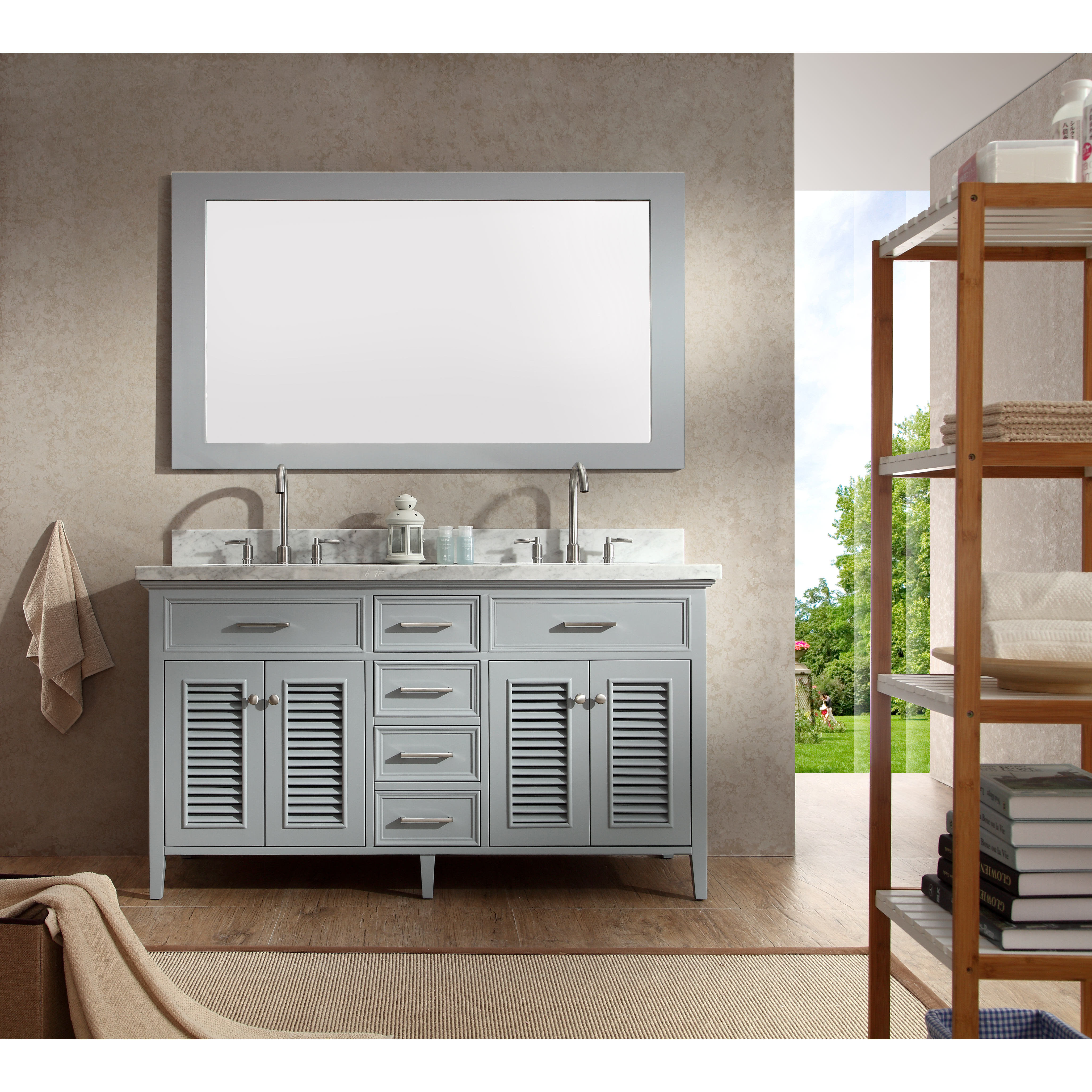 Ariel Bath Kensington 61" Double Bathroom Vanity Set with Mirror