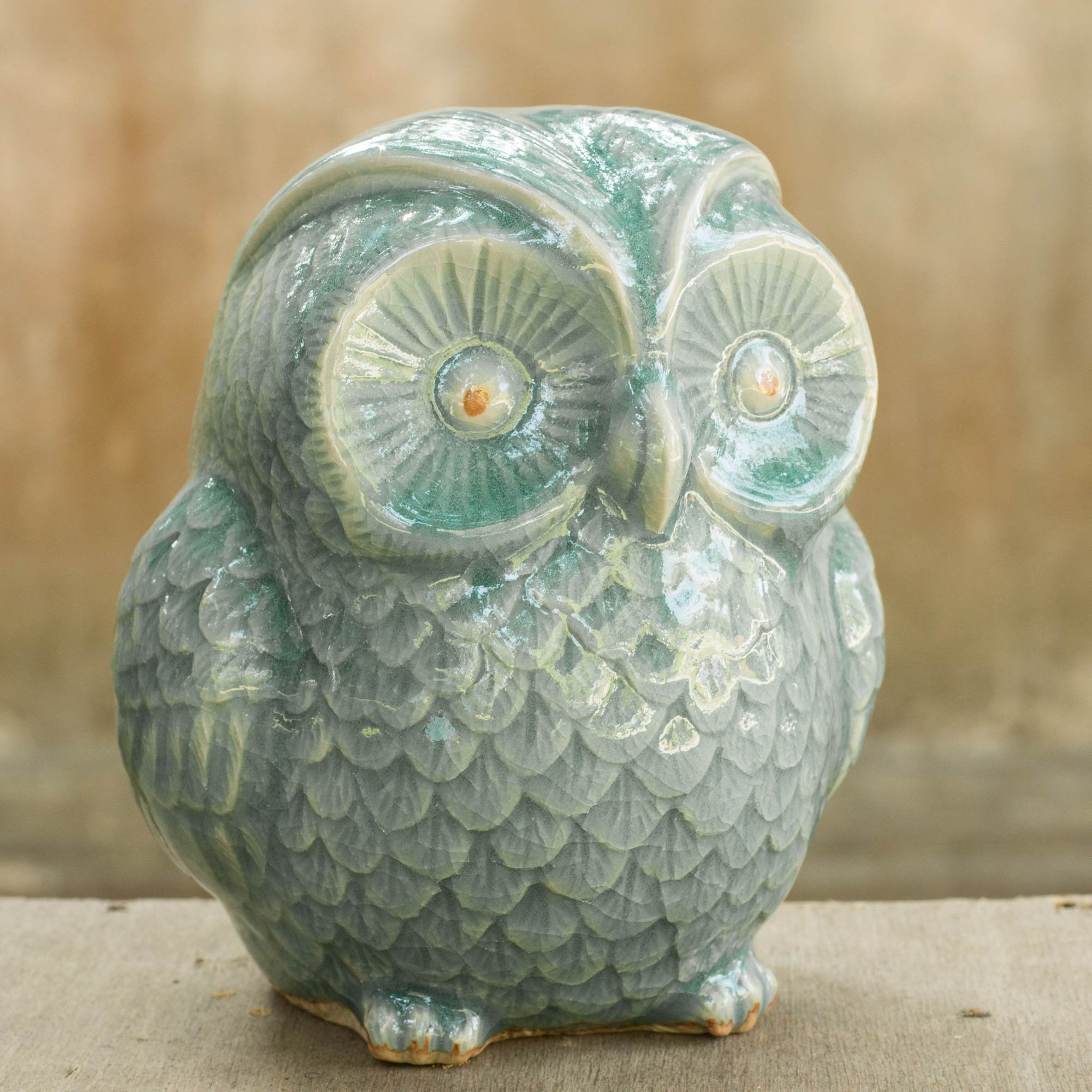 Novica Sweet Celadon Ceramic Owl Figurine Wayfair.ca