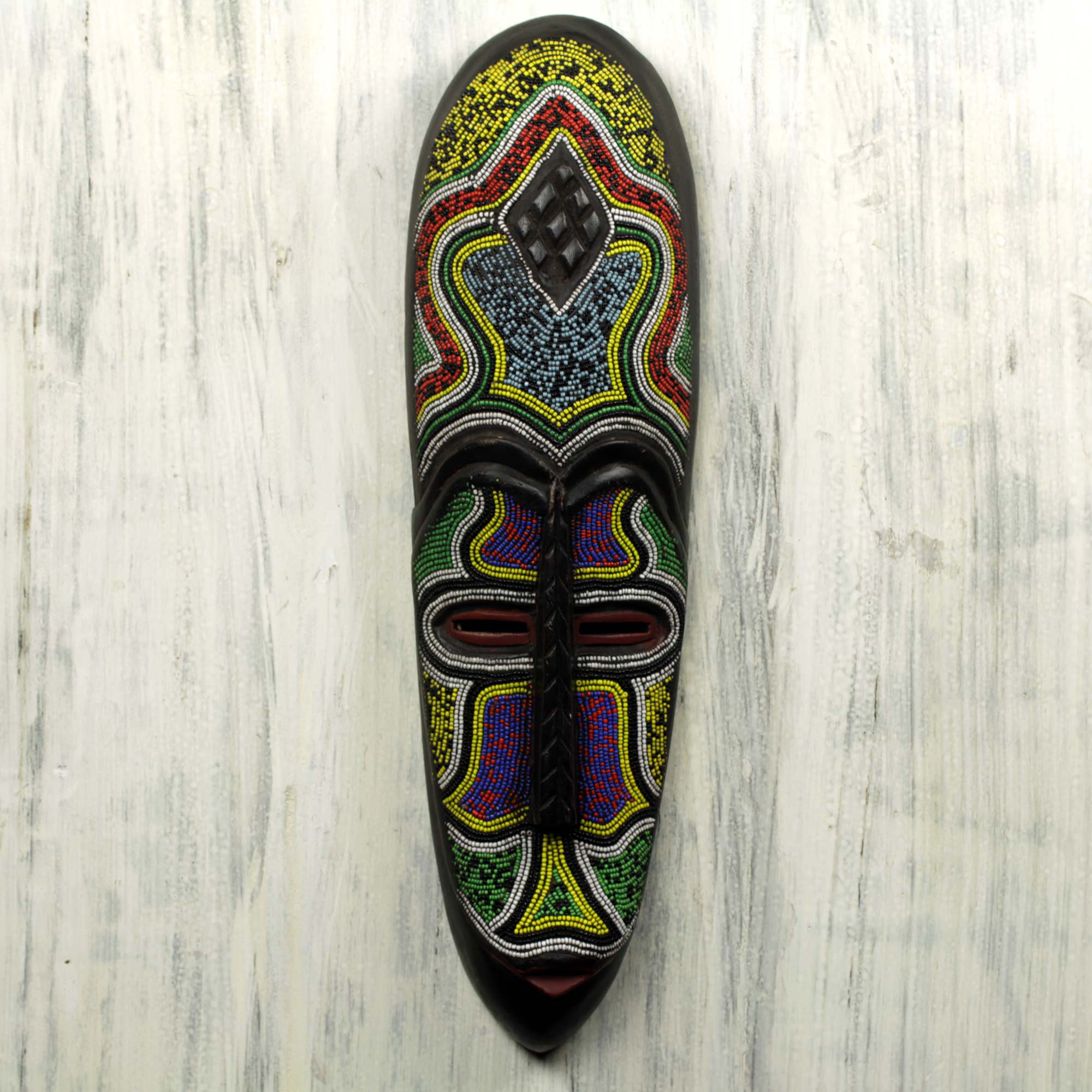 Novica Abdul Aziz Mohamadu Colorful African Mask with Beadwork on Wood