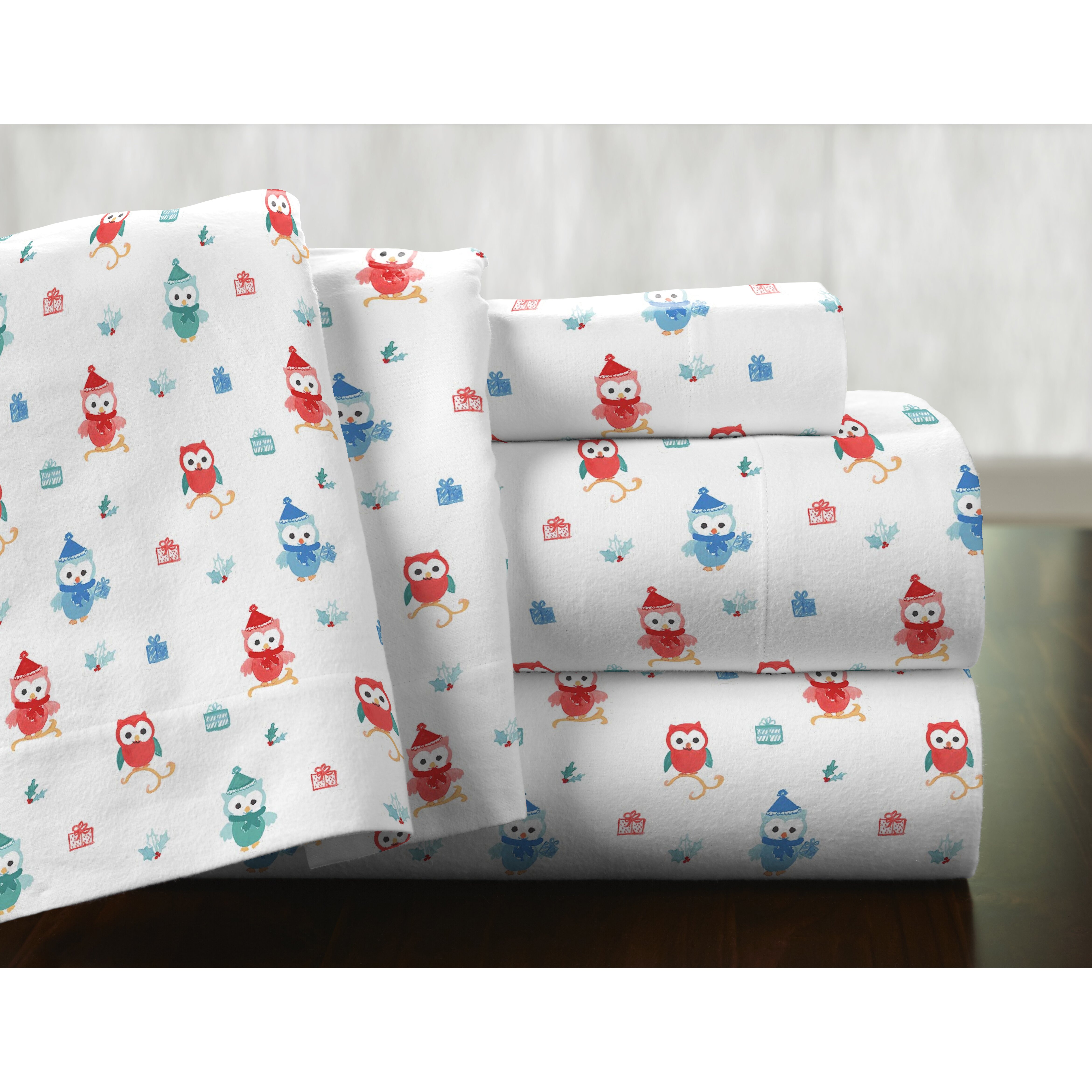 Pointehaven Owl 100% Cotton Flannel Sheet Set 