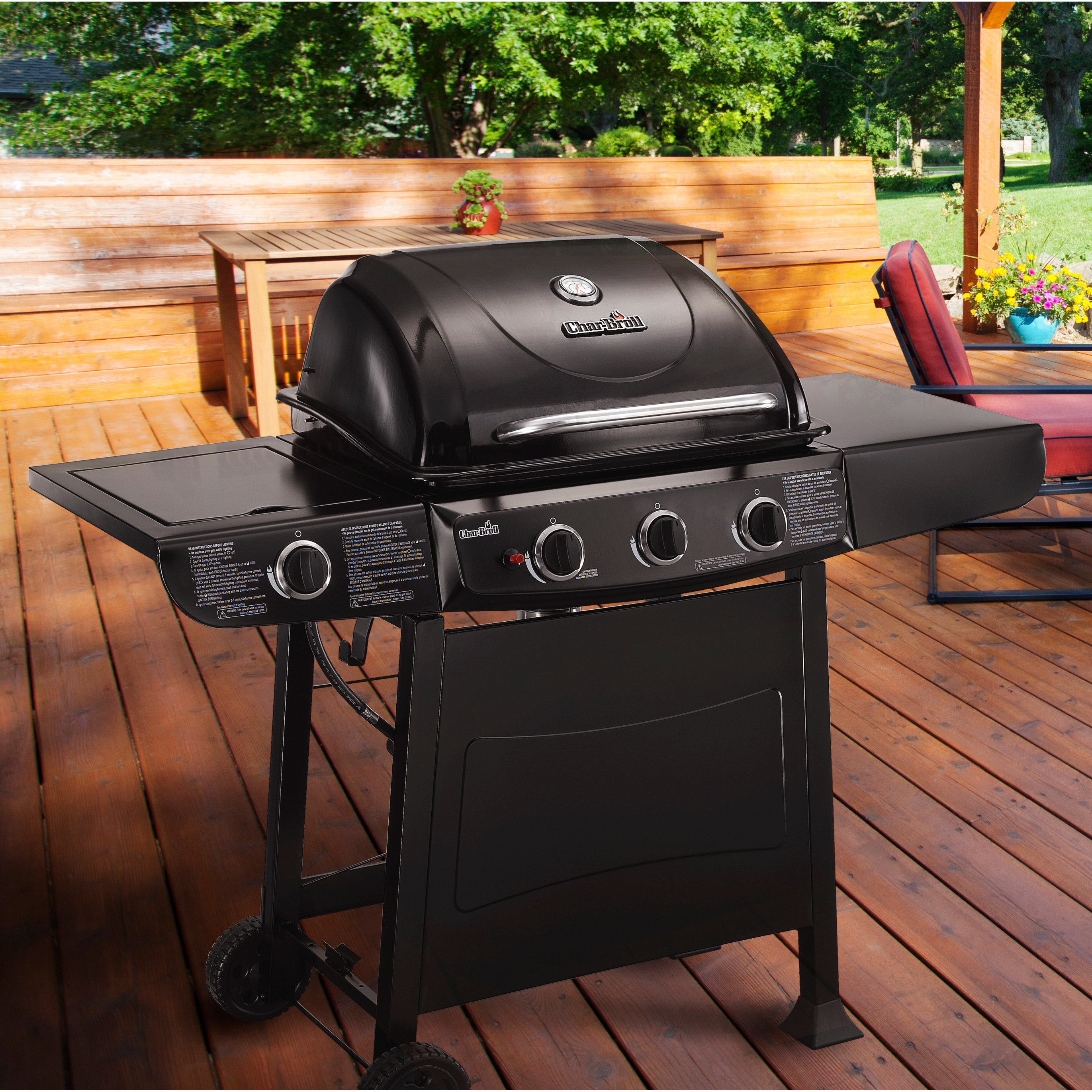 CharBroil 3 Burner Free Standing Liquid Propane Gas Grill with Side