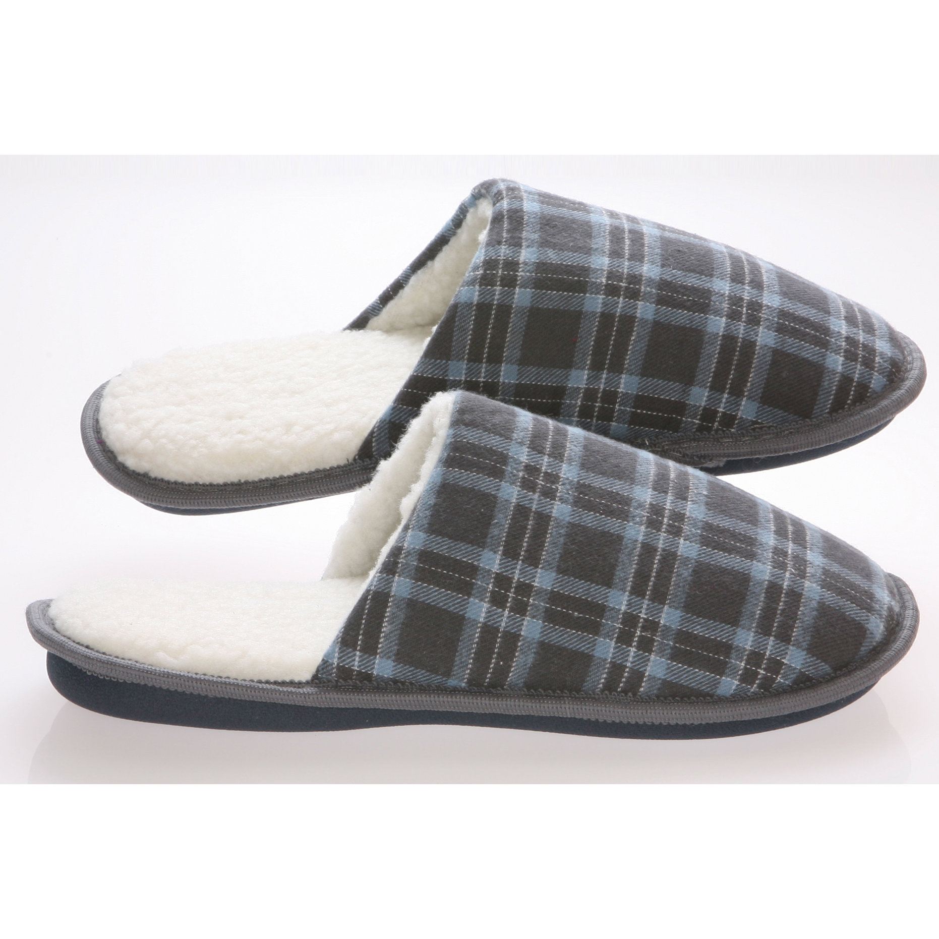 Deluxe Comfort Checkered Cotton Wool Fleece Lining Mens House Slippers ...