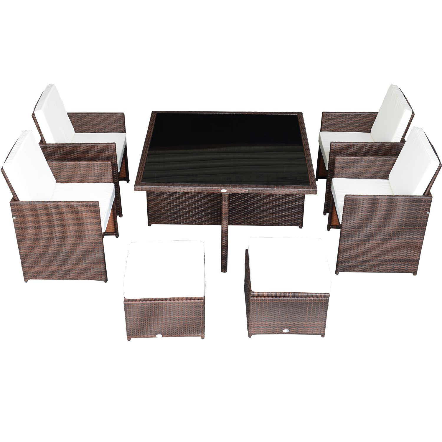 Aosom Outsunny 9 Piece Outdoor PE Rattan Wicker Nesting Patio Table