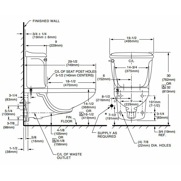 American Standard Glenwall Pressure Assisted 1.6 GPF Elongated 2 Piece ...