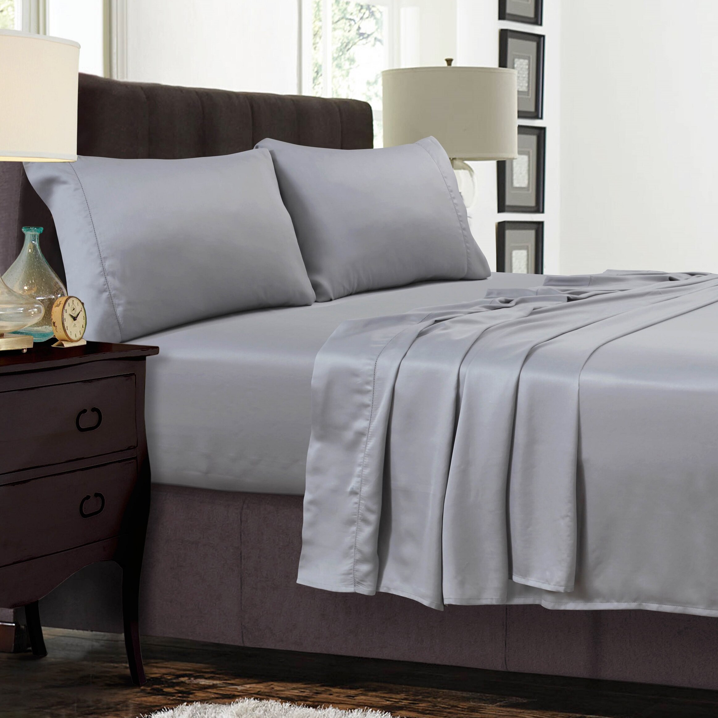 Tribeca Living 300 Thread Count Sateen Extra Deep Pocket Sheet Set 