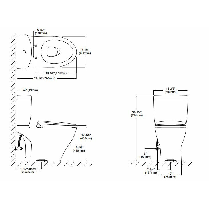 Toto Aquia Dual Flush 1.6 GPF / 0.9 GPF Elongated 2 Piece Toilet with ...